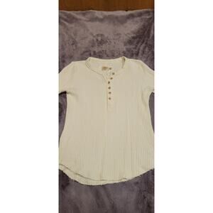 Faherty Brand Waffle Knit Henley Shirt Long Sleeve White Women's Size Small